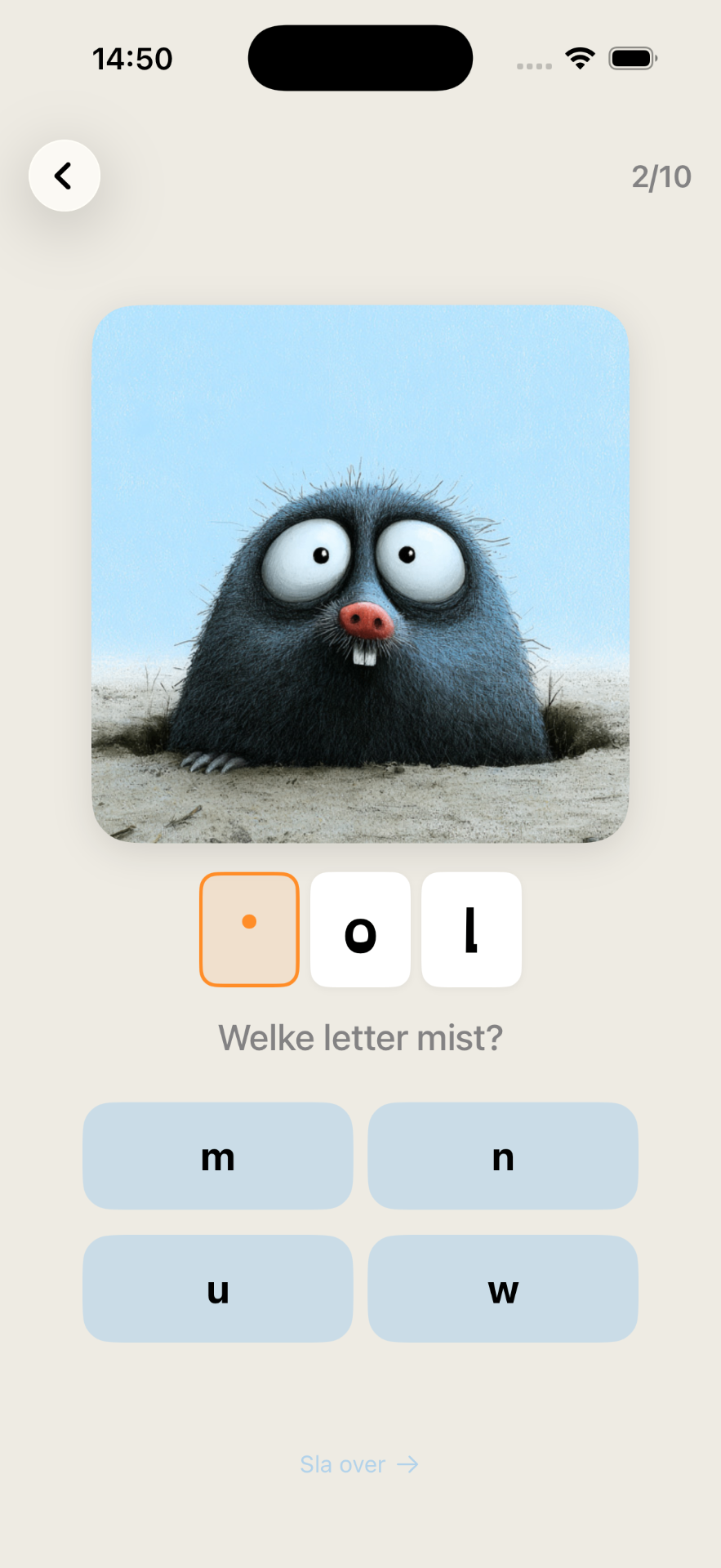 Mol — _ol, vul aan met m, n, u of w.